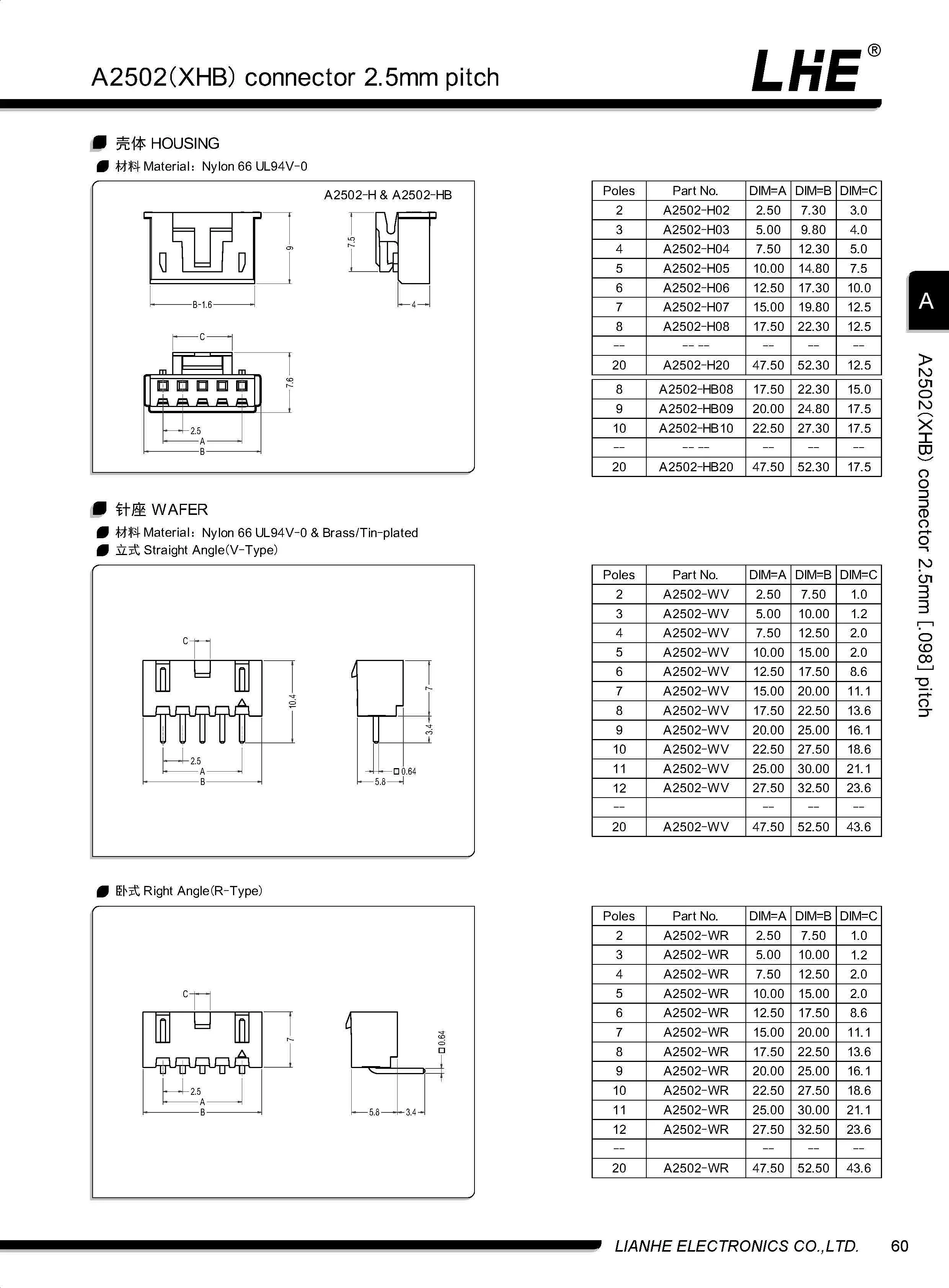 A2502(XHB) Connector | 2.5mm Pitch - LHE Electronics